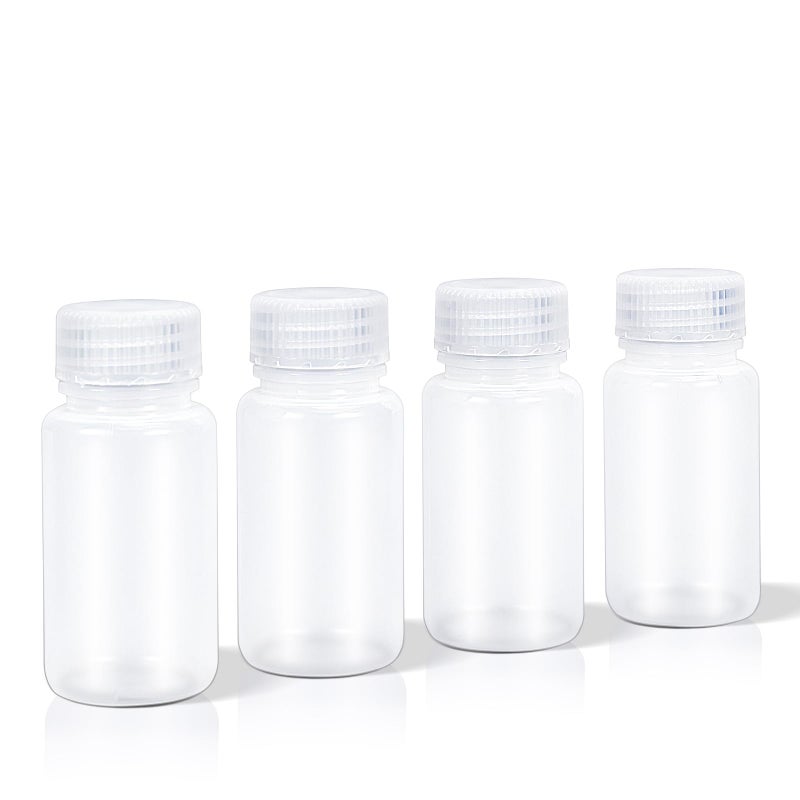 DEMORA 2 oz Small Plastic Bottles with Caps, Airtight Refillable Wide Mouth Travel Bottles for Toiletries, PP Food Grade Plastic Containers for Liquids Pill Sample Lab Reagent (Clear, 4 Pcs) - Image 1